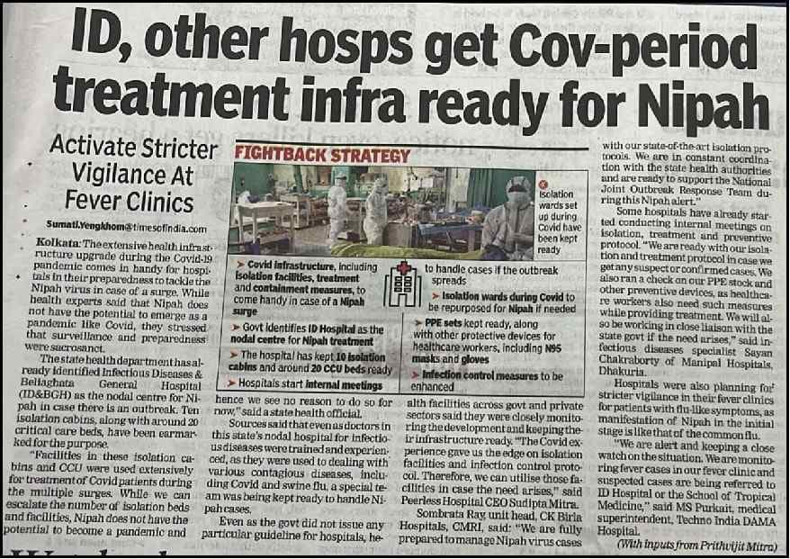 ID, other hosps get Cov-period treatment infra ready for Nipah