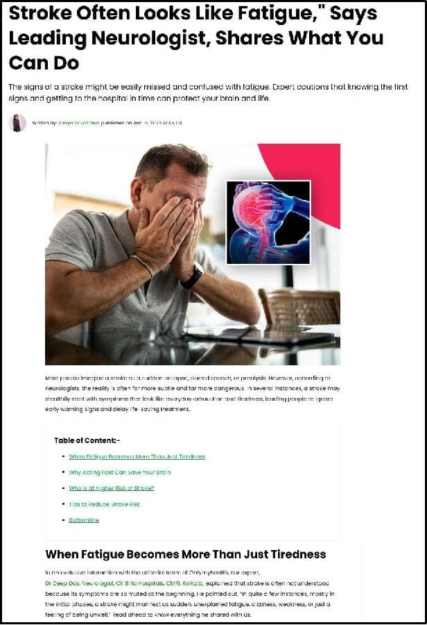 Stroke Often Looks Like Fatigue," Says Leading Neurologist, Shares What You Can Do