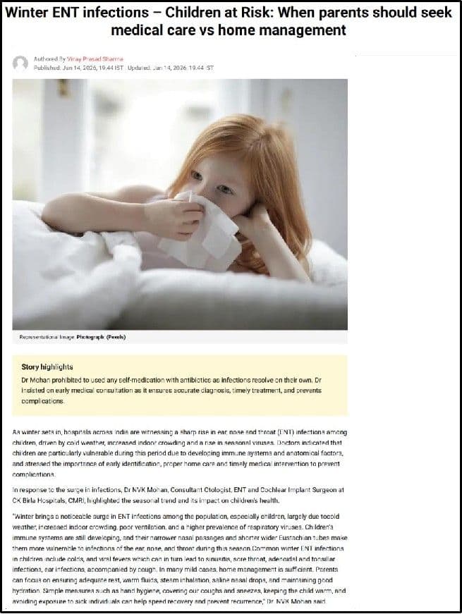 Winter ENT infections – Children at Risk: When parents should seek medical care vs home management