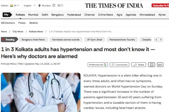 1 in 3 Kolkata adults have hypertension and most don't know it- Here's why doctors are alarmed